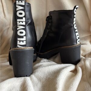 Black faux leather Boots with Love Detail